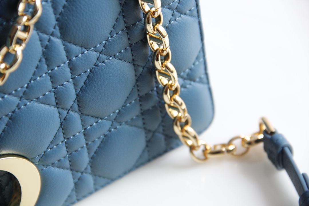 Large Dior Caro Bag Blue Supple Cannage Calfskin